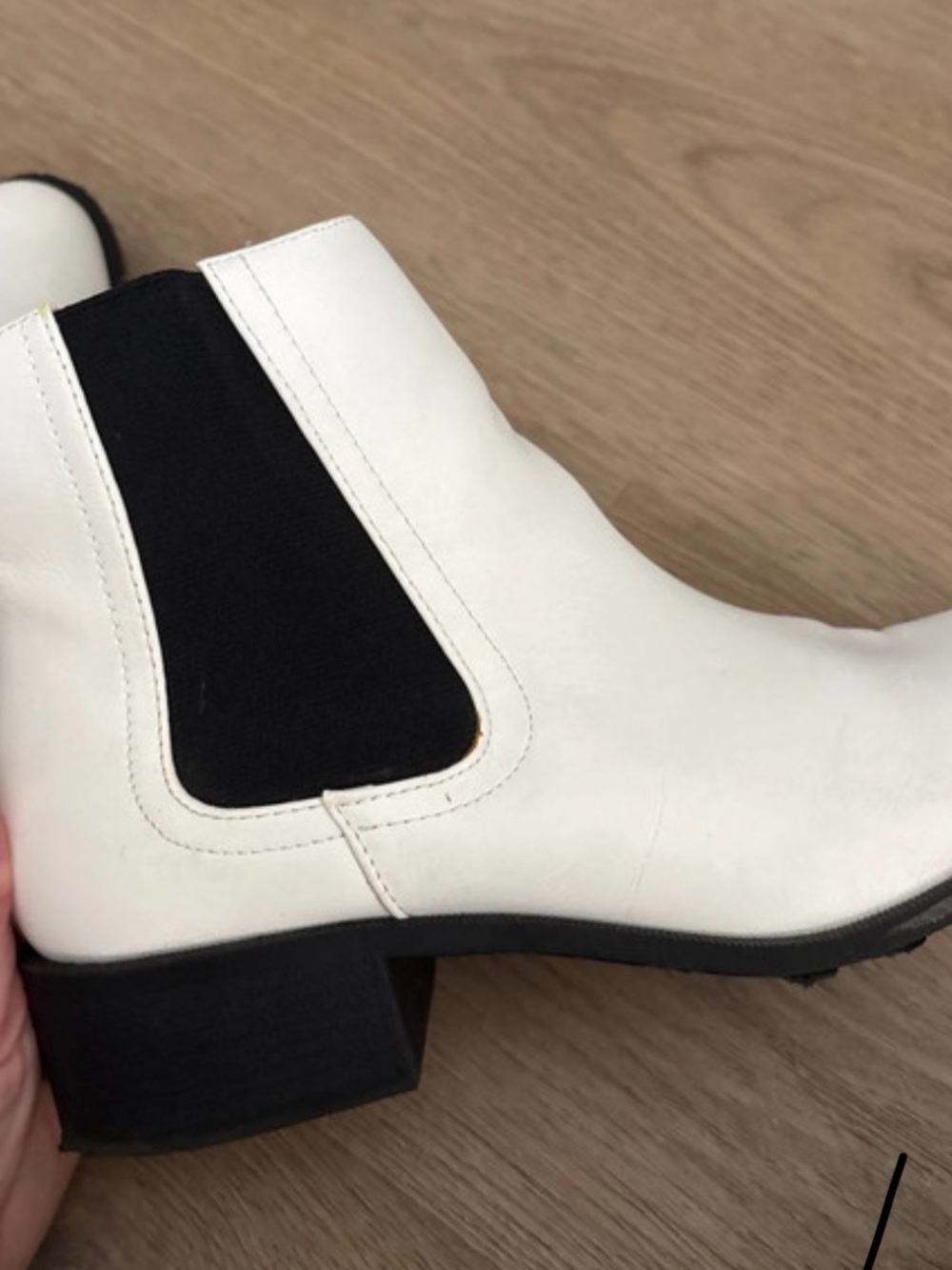 Forever 21 White Chelsea Ankle Boots with Black Elastic